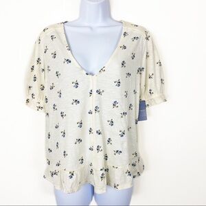 NEW NWT LUCKY BRAND Maya Peasant Top Blouse Cream Floral Burnout Small Boho